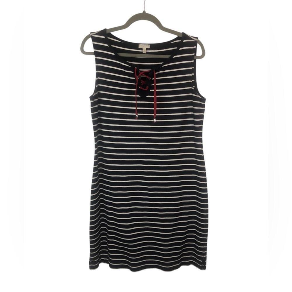 Striped Navy and White Dress with Red Accents by Talbots Red Accent Tank Style